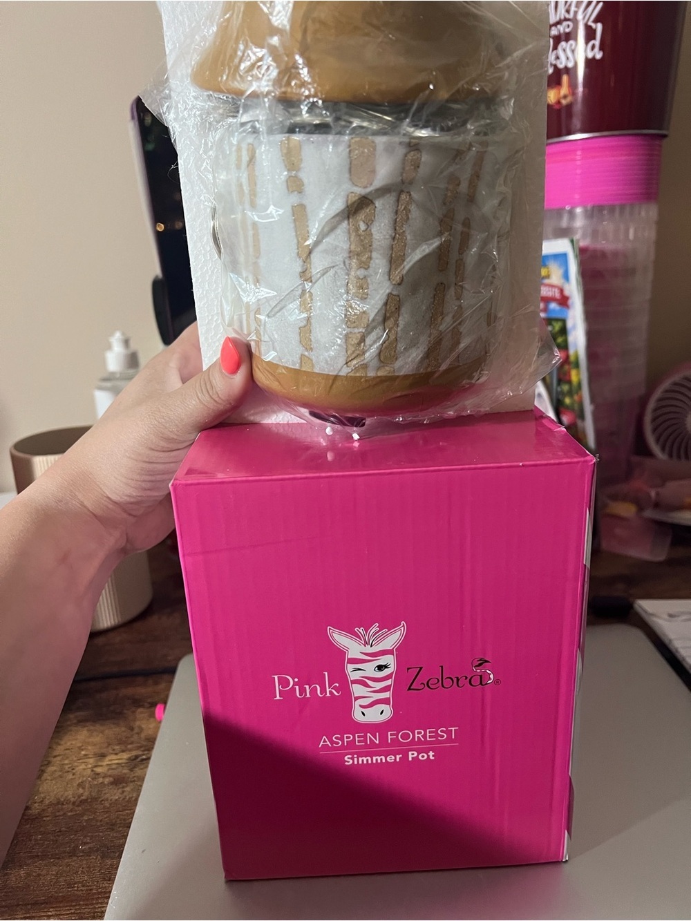 Pink Zebra White & Gold Drip Simmer Pot Wax Warmer